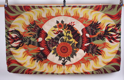 FRENCH silkscreen TAPESTRY ALAIN CORNIC ROBERT FOUR AUBUSSON MIDCENTURY: Made in France in the 1960 this silkscreen tapestry on wool reflect the democratic desire of that time to produce affordable art . Neo fantastic and influence by the cubist movement Alain Cornic tapes