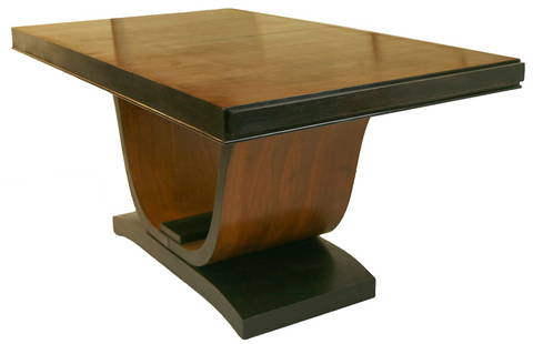 FRENCH ART DECO Dining room table U SWAN BASE Walnut: Made in France in the 1920's or 1930's this dining room table is built with French walnut ,the base is Ebonized Maple ( meaning stained wood so you can still see the grain) .The style is pure French A