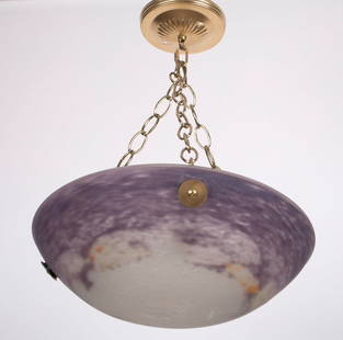 French Art-Deco marmoreal Chandelier Lorain Nancy Croismare purple: Made in France in the late 1920's early 1930's, this chandelier is unsigned from the grande verrerie de Croismare whose renowned work was highly desired for their chandeliers and art glass pieces. It
