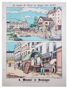 Vintage French School Poster Fernand Nathan Farming - Double-Sided 1920/1940: Original educational for elementary school edite by Fernand Nathan , printed by the imprimerie Gaillac-Monrocq. It Carries a vibrant offset print on both sides of the paper featuring about miller and