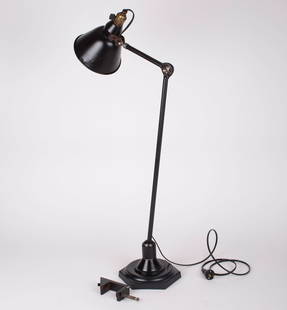 FRENCH INDUSTRIAL ART DECO MAZDA TASK LAMP black color: Made in the 1920's this task lamp was originally designed in France by Mazda , this one look like an early model of the Gras but it is a Mazda .The cast steel with pivoting ball joint and table-top cl