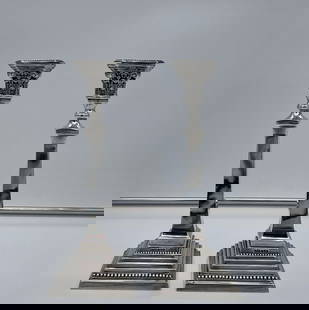 Mid 20th Century Modern Sterling Silver Sabbath Candlesticks London 1957 A Taite & Sons Ltd: Title:Mid 20th Century Modern Sterling Silver Sabbath Candlesticks London 1957 A Taite & Sons Ltd Description:Description A beautiful pair of square based sterling silver sabbath candlesticks decorate
