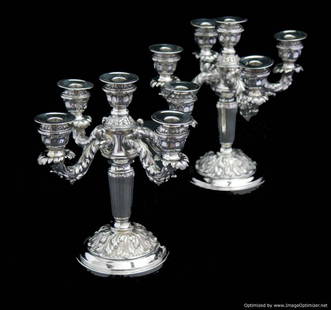 TWO 19th CENTURY SPANISH 915 SILVER, 5 CANDLE CANDELABRA, MUSEUM QUALITY !!: Title: TWO 19th CENTURY SPANISH 915 SILVER, 5 CANDLE CANDELABRA, MUSEUM QUALITY !! Description:Direct from Paris, A Magnificent Pair of 19th Century Spanish Silver, 5 Candle Candelabra in Excellent Co