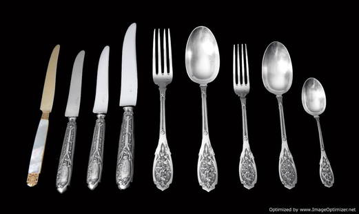 Puiforcat (Hermes) - 170pc. Art Nouveau Antique French 950 Sterling Silver & Vermeil Flatware Set !: Title: Puiforcat (Hermes) - 170pc. Art Nouveau Antique French 950 Sterling Silver & Vermeil Flatware Set ! Description:Direct from Paris, a Magnificent 170pc. 950 Sterling Silver Art Nouveau Flatware