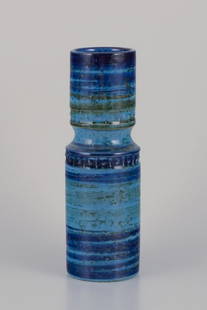Aldo Londi (1911–2003) for Bitossi, Italy. Ceramic vase with green and blue glaze in a: Aldo Londi (1911&#8211;2003) for Bitossi, Italy. Ceramic vase with green and blue glaze in a geometric pattern. Approximately from the 1970s. Marked. In perfect condition. Dimensions: Height 25.3 cm x