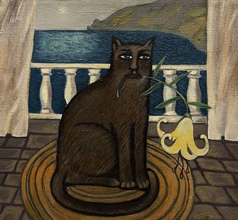 Oil painting Kitty Yana Pervyakova: &#8470;Galler 309 *** ABOUT THIS PAINTING *** * TITLE: "Kitty" * ARTISTS: Yana Pervyakova * SIZE: 28x30 cm/'11.02x11.81 inches' * MEDIUM: oil, canvas * HAND PAINTED: Original painting from our collect