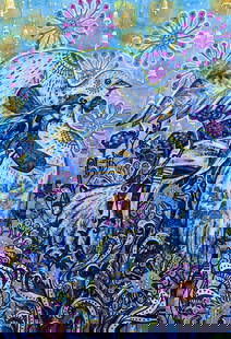 Acrylic painting If I had wings Olga Ponomaryva: №AAA3460 The painting titled "If I Had Wings" is an enchanting and intricate composition created with acrylic, marker, and gel pen on paper. This artwork exudes a sense of whimsy and fantasy, in