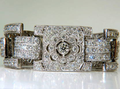 Magnificent 20ct Natural Round Diamonds Wide Cuff Link Bracelet 18kt+: MAGNIFICENT JEWELS Classic Art Deco Revival Fashion 20.00ct. Diamonds bracelet Classic Clusters hand linked, gives diamonds chance to sparkle every angle Vs-1 Vs-2 clarity F-G color 18kt. White gold 8