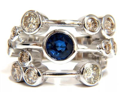 3.20ct NATURAL SAPPHIRE FANCY BROWN DIAMONDS RING 14KT STATION FLUSH DECO+: Three Rowed, Station Linked & Flush mounted 2.18ct. Natural Fancy color Light Brown Diamonds & 1.02 Natural Round Sapphire ring. Full cut round brilliants Diamonds & Sapphire. vs-2 clarity. Sapphire,