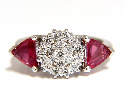 2.00ct NATURAL PINK SAPPHIRE DIAMONDS RING 14KT CIRCULAR CLUSTER TOP+: Circular Cluster & Trilliants 1.50ct. Natural pink / reddish Sapphires ring. Full cut trillion brilliant Clean Clarity & Transparent .50ct. Diamonds. G-color Vs-2 clarity. 14kt. white gold 6.6 grams R
