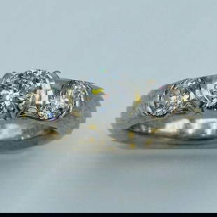 18K Gold PLATINUM DIAMOND THREE STONE RING C.1970 VINTAGE STUNNING: KG/ N-UTOO 18K GOLD& PLATINUM DIAMOND RING SIZE: 5.5-5.75 WEIGHT 9.7 G DIAMONDS ARE APPROX. 1.05 CTS, H-I COLOR, VS2 CLARITY, OLD EURO CUT STAMPED: 18K PLATINUM Reserve: $3,440.00 Shipping: D