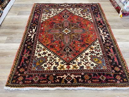 Vintage Persian Heriz Rug-4225: Title: Vintage Persian Heriz Rug-4225 Description:Beautiful antique Persian Heriz rug from north west Persia, size 5 ft. x 6 ft. 4 inches, circa 1980, excellent condition with a high pile throughout,
