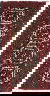 Vintage Red Tribal 3X6 Balouch Persian Rug: Title: Vintage Red Tribal 3X6 Balouch Persian Rug Description:Handmade vintage Persian rug made with vegetable dyes (fine wool pile and cotton foundation), superior knot count, and alluring ancient de