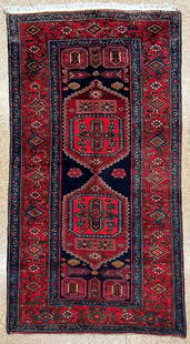 Antique Persian Bijar Hand Knotted Tribal Rug 3'11" x 8': Title:Antique Persian Bijar Hand Knotted Tribal Rug 3'11" x 8' Description:&#8226; Rug Number: H154 &#8226; Country of Origin: Iran &#8226; Style, Design: Persian Bijar, Nomadic, Geometric, Tribal &#8
