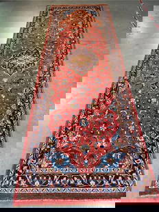 Stunning Vintage Sarouk Runner 3.6x11: Title:Stunning Vintage Sarouk Runner 3.6x11 Description:3'.6"X11' Authentic Persian Sarouk Antique Runner , in muted vintage colors multi Hand Knotted in Iran 100% Natural wool pile Reserve: $650.00 S