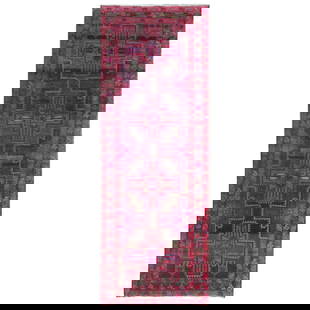 Hot Pink, Hand Knotted Vintage Persian Hamadan, Worn Wool Runner Rug: Title: Hot Pink, Hand Knotted Vintage Persian Hamadan, Worn Wool Runner Rug Description: This is a truly genuine one-of-a-kind. It has been Knotted for months and months in the centuries-old weaving c