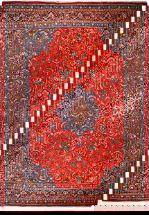 9' x 12' Red Semi Antique Persian Sarouk Rug 74789: Title:9' x 12' Red Semi Antique Persian Sarouk Rug 74789 Description:Size in Feet: Width: 9' x Length: 12' Size in Inches: Width: 108 in x Length: 144 in Colors: Red, Dark Indigo Weave: 100% Handmade