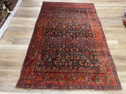 Antique persian Bidjar Rug-4690: Title: Antique persian Bidjar Rug-4690 Description:An antique Persian Kurdish Bijar from northwest persia, size 4 ft. 5 inches by 7 ft. 3 inches, circa 1940 in excellent condition on blue field, compl