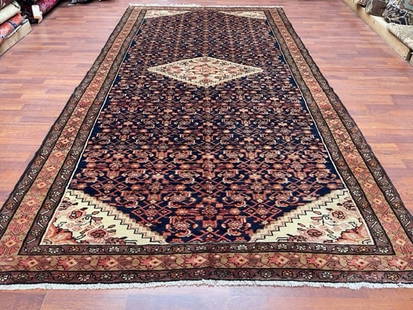 Vintage persian Hamadan rug-4544: Title: Vintage persian Hamadan rug-4544 Description:Beautiful Vintage Persian rug, from west of Persia, size 5 ft. 7 inches by 10 ft. 4 inches, circa 1940 on blue field, excellent condition with a goo