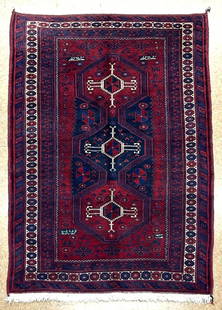 Persian Afshar Hand Knotted Antique Rug 4'6" x 7'5": Title:Persian Afshar Hand Knotted Antique Rug 4'6" x 7'5" Description:&#8226; Rug Number: H237 &#8226; Country of Origin: Iran &#8226; Style, Design: Persian Afshar, Sirjan, Tribal, Geometric &#8226;