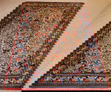 PERSIAN BIJAR RUG 3' 8" x 5' 4": Title:PERSIAN BIJAR RUG 3' 8" x 5' 4" Description:OLD,ANTIQUE HIGHLY DETAILED FINE KORK WOOL_HIGH KPSI AUTHENTIC HANDKNOTTED PERSIAN BEJAR RUG.........Highly detailed Floral design pattern surounded b