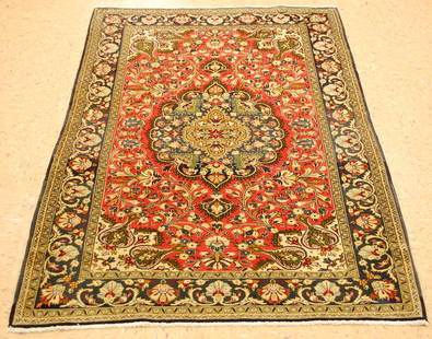 PERSIAN BIJAR RUG 3'5" x 5'2": Title: PERSIAN BIJAR RUG 3'5" x 5'2" Description: OLD,ANTIQUE HIGHLY DETAILED HIGH KPSI_KORK WOOL AUTHENTIC HANDKNOTTED PERSIAN BEJAR RUG CLASSIC VILLAGE WOVEN......... Red field with Ivory border....