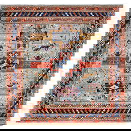 Stormy Sky Gray All Wool Caucasian Design Square Hand Knotted Rug