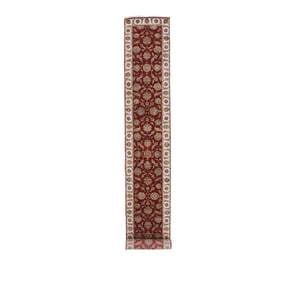 Currant Red Rajasthan Design Hand Knotted Wool and Silk XL Runner Rug