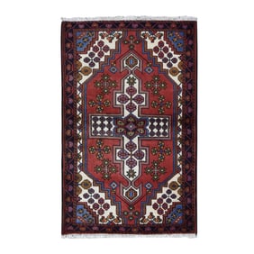 Cardinals Red, New Persian Hamadan, Pure Wool, Hand Knotted, Rug