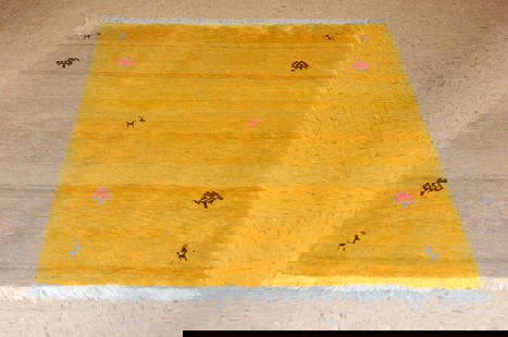 Persian SHIRAZ RUG 3.8x4.10: Title:Persian SHIRAZ RUG 3.8x4.10 Description:OLD,ANTIQUE ANIMAL SUBJECTS AUTHENTIC HAND KNOTTED Persian SHIRAZ GABBEH RUG with exact Squarish size of 3' 8" x 4' 10" Wonderful detailed field pattern .