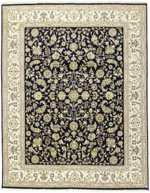 Dark Navy Floral 8X10 Indo-Nain Oriental Rug