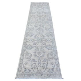 Toque White Hand Knotted Organic Wool White Wash Peshawar Runner Rug