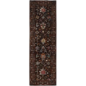 Brown Flower Blossom Design Oriental Afghan Sultani Runner Rug