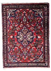 Handmade Vintage Persian Sarouk Rug 1.9' x 2.6' (60cm x 81cm) 1960s