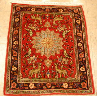 BIJAR RUG 2' x2'6": Title: BIJAR RUG 2' x2'6" Description:OLD, ANTIQUE HIGHLY DETAILED FINE AUTHENTIC HAND KNOTTED PERSIAN BIJAR RUG.........Highly detailed birds,animals design pattern surrounded by a beautifully detail