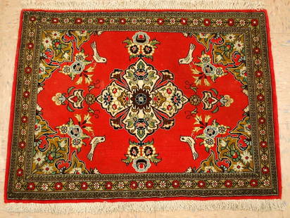 Persian KASHAN RUG 2'1" X 2'9": Title: Persian KASHAN RUG 2'1" X 2'9" Description: OLD, ANTIQUE KORK WOOL_HIGH KPSI AUTHENTIC HAND KNOTTED Persian KASHAN RUG ........with an exact size of 2'1"X2'9"......GREAT BIRDS subjects design O
