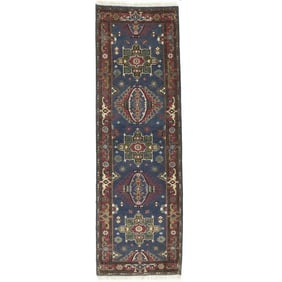 Gray Geometric 3X8 Indo-Karajeh Oriental Runner Rug