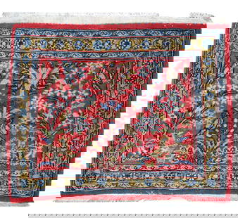Handmade vintage Persian Tabriz mat 1.5' x 1.7' ( 46cm x 54cm ) 1950s: Title: Handmade vintage Persian Tabriz mat 1.5' x 1.7' ( 46cm x 54cm ) 1950s Origin:Middle East Dimension: 1.5' x 1.7' ( 46cm x 54cm ) Materials:wool Year:1950s Description:Vintage Persian Tabriz mat