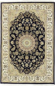 Dark Navy Floral 4X6 Indo-Nain Oriental Rug
