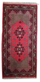 Handmade vintage Algerian Berber rug 3.3' x 7' (101cm x 215cm) 1970s