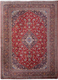 9' x 12' Orange Red Persian Signed Kashan Rug 81266