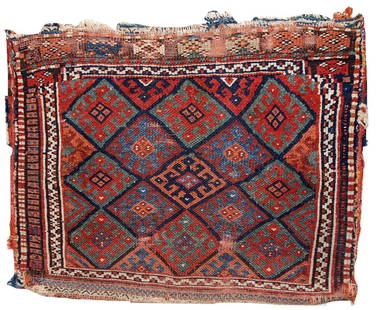 Handmade antique collectible Persian Kurdish bag 1.8' x 2.4' (56cm x 73cm) 1880s: Title: Handmade antique collectible Persian Kurdish bag 1.8' x 2.4' (56cm x 73cm) 1880s Origin:Middle East Dimension: 1.8' x 2.4' ( 56cm x 73cm) Materials:wool Year:1880s Description:Hand made antique