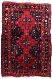 Handmade Antique Persian Hamadan Rug 4.6' x 6.7' (142cm x 205cm), 1930s: Title: Handmade Antique Persian Hamadan Rug 4.6' x 6.7' (142cm x 205cm), 1930s Origin:Middle East Dimension: 4.6' x 6.7' (142cm x 205cm) Materials:wool Year:1930s Description:A Glimpse into History wi