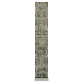 Gray Transitional Hand Knotted Silk and Wool Persian XL Runner Rug