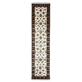 Ivory Hand Knotted Wool Silk Rajasthan Thick Plush Runner Oriental Rug
