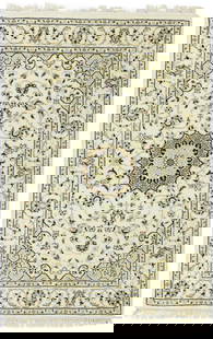 Cream Floral 3X4 Indo-Nain Oriental Rug: Title: Cream Floral 3X4 Indo-Nain Oriental Rug Description:Handmade 3X4 cream&nbsp;Oriental rug made with vegetable dyes (fine wool pile and cotton foundation), exceptional knot count, and appealing a