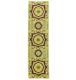 Light Lime Green Floral 2'7X9'7 Heriz Serapi Oriental Runner Rug