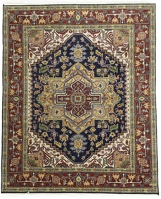 Dark Purple-navy Geometric 8X10 Heriz Serapi Oriental Rug