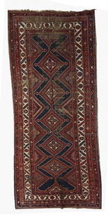 Handmade antique distressed Persian Shiraz rug 4.9' x 11.2' (152cm x 342cm) 1900s: Title: Handmade antique distressed Persian Shiraz rug 4.9' x 11.2' (152cm x 342cm) 1900s Origin:Middle East Dimension: 4.9' x 11.2' (152cm x 342cm) Materials:wool Year:1900s Description:Antique Persia