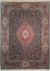 9' x 12' Pine Green Wool & Silk Fine Quality Rug 18506